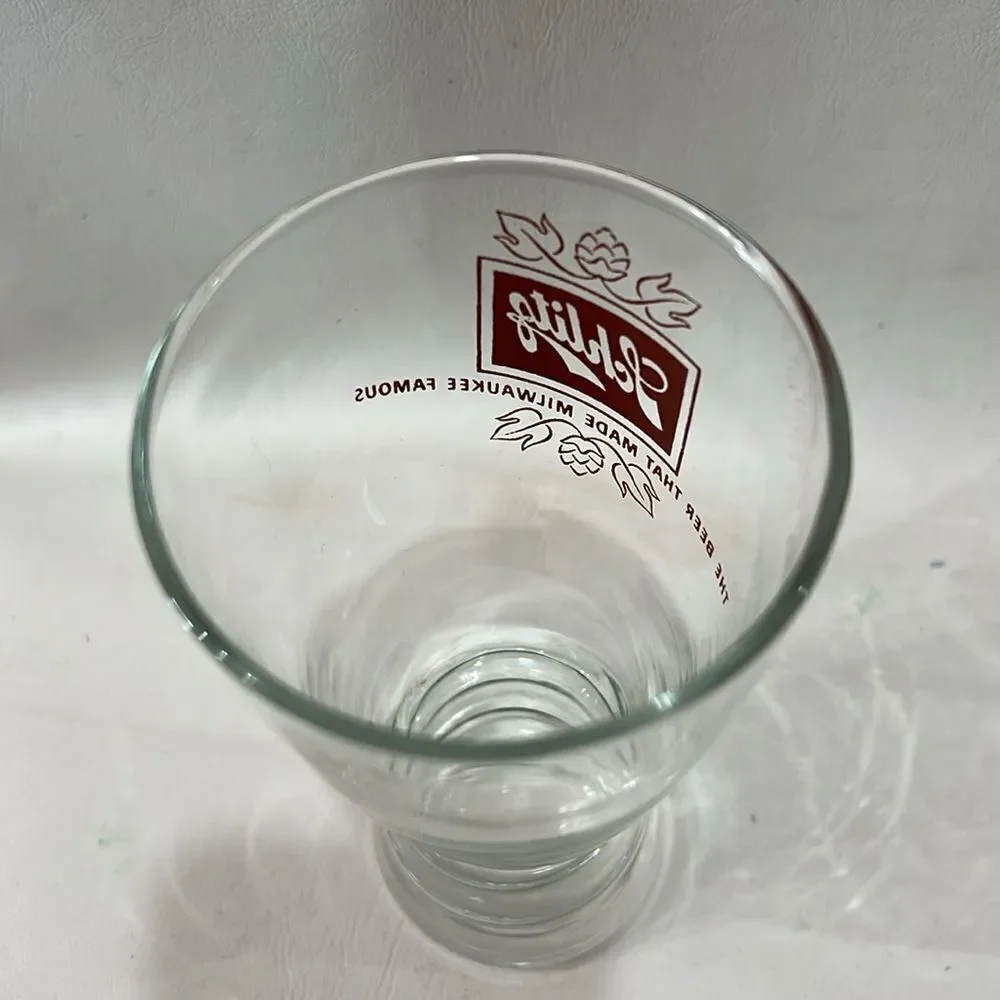 Schlitz Beer Glass with Red Logo 12 Oz 6 1/2 In Tall 3 In Round Milwaukee Famous
